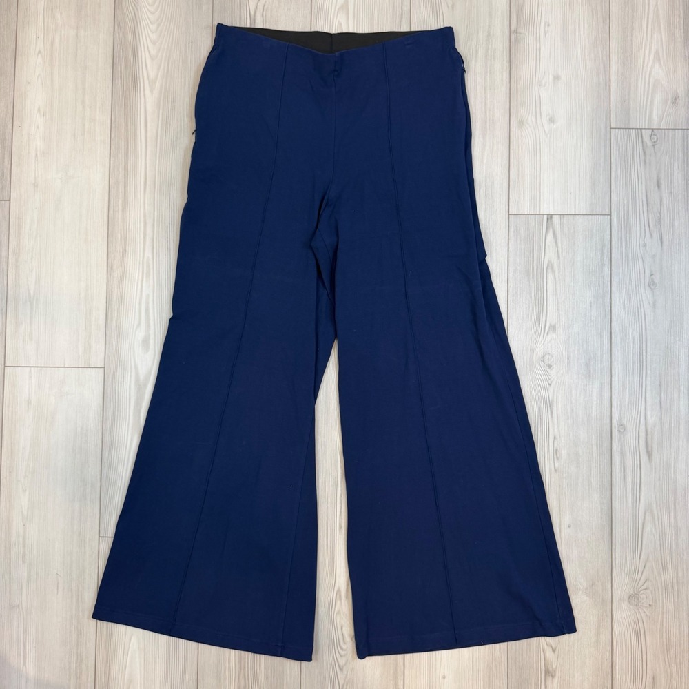 Lands End Starfish Palazzo Pants Navy Blue Wide Leg Pintuck Tall Large L/T